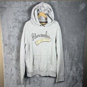 Y2K Abercrombie Hoodie XXL Grey Pullover Logo Mens Sweatshirt Casual